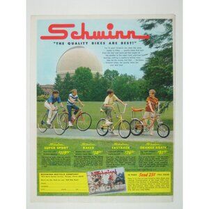 Schwinn Vintage 1969 Bicycle Ad Super Sport Racer Fastback Krate Observatory